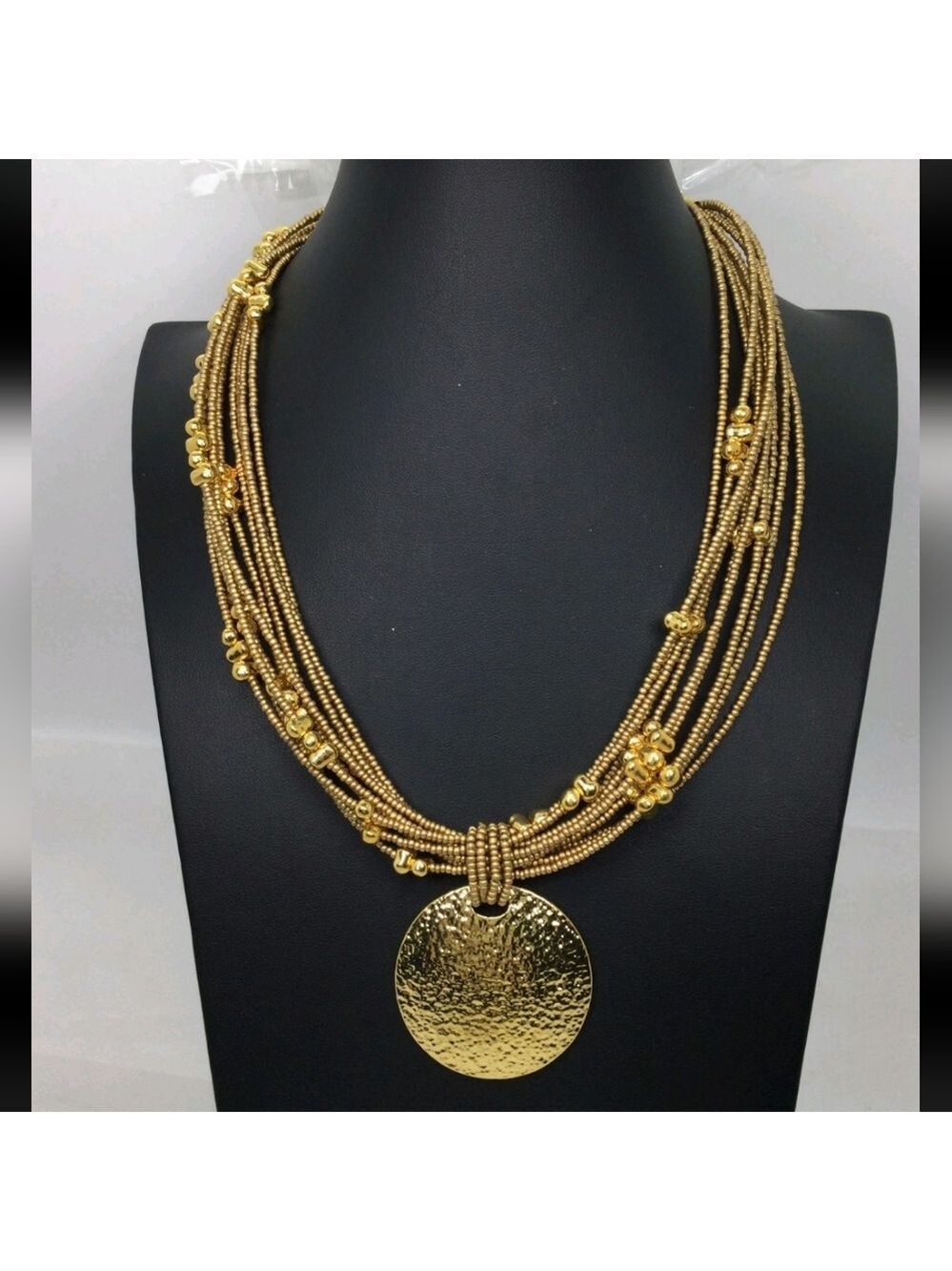 Joan Rivers Textured Pendant Goldtone Multi Strand Necklace 18" EUC VTG
